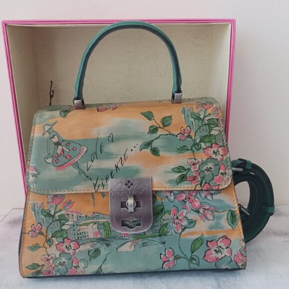 Patricia Nash Leather Floral Handbag Chauny Beautiful Girl Print Green